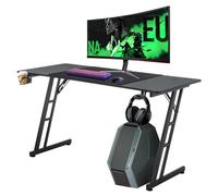 AufuN Table de jeu 160 x 60 cm - Bureau de jeu avec éclairage LED, crochet pour casque et porte-gobelet - Bureau d'ordinateur stable (type B sans LED)
