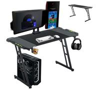Aufun Table de Jeu Bureau Gaming Table Gaming 120 x 60 cm, Bureau de Jeu avec éclairage LED, Crochet pour Casque et Porte-gobelet, Bureau d'ordinateur Robuste, Bureau de Jeu PC (Type B avec LED)