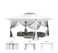 Aufun Tonnelle de jardin Pop Up 4 x 4 m, imperméable, protection UV, stable, pliable, en 3 niveaux, hauteur réglable, avec 4 panneaux latéraux moustiquaires, double toit, avec sac de transport, blanc