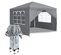 Aufun Tonnelle pliable - 2,5 x 2,5 m - Imperméable - Avec 4 panneaux latéraux - Protection UV - Pour fête, mariage et pique-nique - Gris
