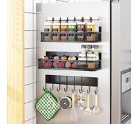 Aufworld Lot de 3 étagères magnétiques pour réfrigérateur, organiseur de réfrigérateur mobile avec 8 crochets, organisateur d'assaisonnement pour cuisine