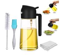 Augeno Noir 500 ml Distributeur d'Huile 2-en-1 & Pulvérisateur d'Huile Alimentaire avec Pinceau en Silicone | Spray d'Huile pour la Cuisine | Pulvérisateur d'Huile pour Cuisiner