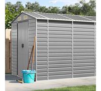 Augerlite Abri de jardin gris clair en acier galvanisé 191 x 470 x 198 cm, abri à outils avec toit incliné, 4 ouvertures d'aération, poignée de porte et protection d'angle pour extérieur, espace de