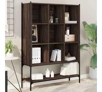 Augerlite Bibliothèque marron aspect chêne 102 x 30 x 141,5 cm en bois et acier, 9 compartiments ouverts et étagère inférieure, étagère murale pour salon, bureau