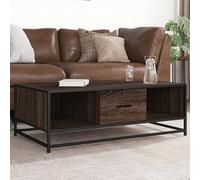 Augerlite Table basse marron aspect chêne 100 x 57 x 35 cm en bois et métal avec espace de rangement, étagère pour salon, canapé, groupe de sièges, coin lecture, appartement