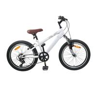 Augerlite VTT pour enfant 20" blanc avec cadre en acier, dérailleur 6 vitesses, guidon et selle réglables pour 5 à 8 ans, tout-terrain et loisirs avec suspension avant et freins fiables