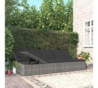 Augerqir Chaise longue avec coussins en polyrotin gris foncé 2 en 1, lit de jardin et canapé réglable, résistant aux intempéries, avec coussin, pour balcon, terrasse, extérieur, île de relaxation, lit
