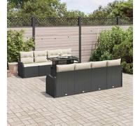 Augerqir Ensemble de canapé de jardin avec coussins, 7 pièces, en polyrotin, noir, résistant aux intempéries, pour terrasse, balcon, salon avec table et salon pour extérieur et véranda