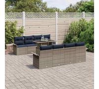 Augerqir Ensemble de canapé de jardin avec coussins, 9 pièces, en polyrotin, gris, modulaire, résistant aux intempéries, pour salon, terrasse, balcon, extérieur, salle à manger avec table et salon