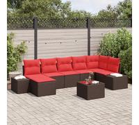 Augerqir Ensemble de canapé de jardin avec coussins, marron, en polyrotin, résistant aux intempéries, 8 pièces, pour terrasse, balcon, jardin, avec table et coussins, pour extérieur, salon, salle à