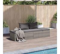 Augerqir Lit de jardin gris 195 x 60 cm en rotin synthétique réglable avec rembourrage et coussin résistant aux intempéries pour balcon, terrasse, extérieur, île de relaxation, mobilier de salon, lit