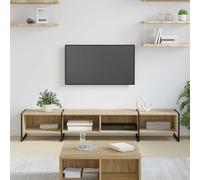 Augerqir Meuble TV Sonoma en bois avec pieds en acier - 170,5 x 36 x 30,5 cm - Buffet bas avec espace de rangement, étagère et canal de câbles pour salon, multimédia et coin gaming