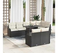 Augerqir Salon de jardin avec coussins, 9 pièces, en polyrotin, noir, résistant aux intempéries, pour terrasse et balcon, salon modulaire avec table, canapé pour extérieur, véranda et jardin d'hiver