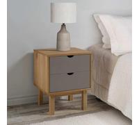 Augerqir Table de chevet OTTA marron gris en pin massif avec 2 tiroirs 45 x 39 x 57 cm Table d'appoint chambre à coucher salon rangement organiseur scandinave