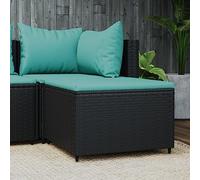 Augerqir Tabouret de jardin avec coussin, noir, en polyrotin, résistant aux intempéries, pour extérieur, terrasse, balcon, avec rembourrage, pliable et empilable comme repose-pieds et surface de