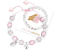 Augesak Licorne Bracelet Perles pour Filles, Perles Roses et Boules de Strass Bracelet Licorne avec Lettres, Bracelets Bijoux Filles Cadeaux Anniversaire-J