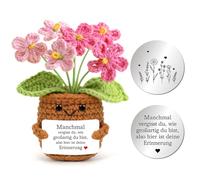 Augesak Pocket Hug Positive Forget-Me-Not Rose Pomme de terre positive de rechange en allemand Fleurs crochetées + porte-bonheur Poupée tricotée Cadeau pour petite amie, maman, femme, collègue, amis