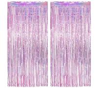 Augesak Rideau Anniversaire Rose Paillette, 2 Pièces Rideau Métallique Tinsel Rose, Rideaux à Franges en Aluminium Fond de Photo pour Decoration Anniversaire Mariage Noël Fête