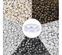 Augshy 1400 pièces - Perles avec lettres de l'alphabet carrées en acrylique de 5 couleurs A-Z pour bracelets, colliers, cordons pour téléphone portable, avec 1 rouleau de cordon en cristal pour la