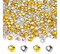 Augshy 200 Clochettes de 10 mm pour Décoration de Noël, Maison et Animaux de Compagnie, Bracelet, Collier, Tricot, Fabrication de Bijoux, Cadeaux De Fête (Or et Argent)