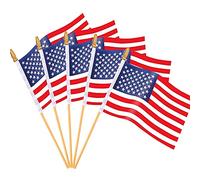 Augshy 65 Lot Drapeau américain à main 10,2 x 15,2 cm Mini US drapeaux sur bâton avec Gold-capped pour jour de l'indépendance américaine