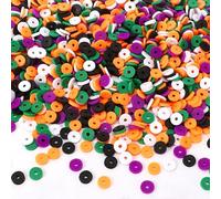 Augshy Heishi Lot de 4 200 perles d'argile rondes et plates en vinyle pour la fabrication de bijoux, colliers, bracelets, boucles d'oreilles (noir, orange, blanc, violet, vert)