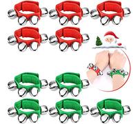 Augshy Lot de 10 bracelets de Noël, avec clochettes argentées, bracelet et clochette de cheville, instruments de musique, jouets de fête pour enfants (5 rouges et 5 verts)