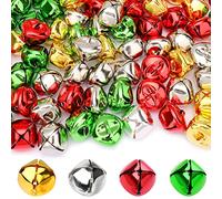 Augshy Lot de 120 grelots de Noël de 2,5 cm pour décoration de Noël, Maison et Animaux (Or, Argent, Rouge et Vert)