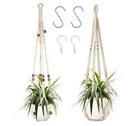 Augshy Lot De 2 Cintres pour Plantes, Panier De Jardinière Suspendu en Macramé D'intérieur avec Perles en Bois, Cintre Décoratif en Macramé pour Décoration D'intérieur avec 4 Crochets