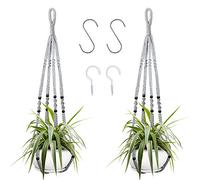 Augshy Lot de 2 Pots de Fleurs à Suspendre en macramé, paniers de Fleurs d'intérieur avec Perles de Bois décoratives en macramé pour décoration d'intérieur (Gris)