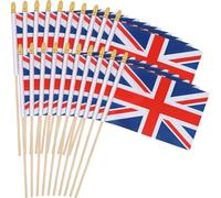 Augshy Lot de 22 drapeaux britanniques de 21,6 x 13,7 cm - Petit drapeau du Royaume-Uni sur bâton - Drapeaux à main en bois - Décorations de fête