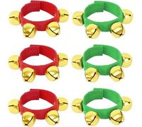 Augshy Lot de 6 bracelets Jingle Bells avec clochettes dorées, bracelet clochette de cheville, instruments de musique pour cadeaux de Noël, jouets de fête pour enfants (3 rouges et 3 verts)