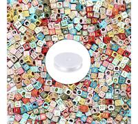 Augshy Morandi Lot de 1400 perles carrées en forme de lettres de l'alphabet avec 1 rouleau de cordon en cristal de 10 m (6 mm)