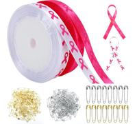 Augshy Ruban Octobre Rose Satin avec 120 Épinglettes Métalliques 50 Yards Ruban de Sensibilisation pour Marches de Charité Nœuds Décoration de Vitrine et Accessoires de Solidarité