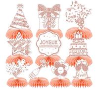 AUGSUN 10 Pièces Centre de Table Anniversaire Décorations, Anniversaire Français Fête Decoration Joyeux Anniversaire Accessoires, Rose Doré