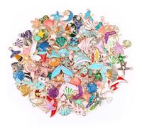 AUGSUN 120Pcs Breloques Creation Bijoux Breloque Acier Inoxydable, Charms pour Bracelet Collier Thème d’Océan Etoile de Mer Coquille Sirène pour DIY Collier Bracelet Boucles d’Oreilles