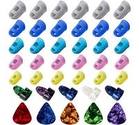 AUGSUN 30Pcs Protège Doigts en Silicone avec Médiators pour Guitare Électrique, Médiators du Pouce et du Doigt, Doigtier Caoutchouc pour Guitare, Ukulélé