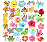 AUGSUN 36 pcs Patchs Thermocollant Enfant Printaniers Fleurs Papillon Jardin Animal Broderie Applique Réparation Patch DIY pour Vêtements Vestes Jeans Robes Sac à dos Chapeau Décorations