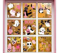 AUGSUN 9 Feuilles Halloween Autocollants Fenêtre, Décoration d'Halloween Exterieur Interieur, Stickers Fenetre Halloween, Autocollants Fenêtre d'Halloween, Citrouille Chat Fantôme Chauve Souris