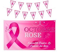 AUGSUN Décoration Octobre Rose Kit Bannière en Tissu et Guirlande 3 m