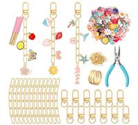 AUGSUN Kit de Fabrication de Porte-clés 189 Pièces, Fabrication de Bijoux avec 60 Breloques, 12 Clips pour Porte-clés, 15 Chaînes d'extension, 100 Anneaux Ouverts, Pince à Bijoux pour Loisirs