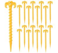AUGSUN Lot de 16 piquets de tente en plastique très résistants, piquets de sable jaune pour plage, piquets de tente à visser de 19,1 cm, piquets de tente en spirale, piquets de tente, piquets de tente