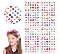 AUGSUN Lot de 240 boucles d'oreilles autocollantes pour petites filles et enfants - Pierres précieuses scintillantes 3D - Autocollants en cristal
