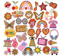 AUGSUN Lot de 36 écussons brodés à coudre ou à repasser sur le thème hippie de styles aléatoires pour filles, garçons et femmes, jolis écussons à coudre pour sacs à dos, pantalons, vêtements, jeans