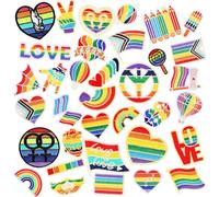 AUGSUN Lot de 36 écussons brodés LGBT LGBT Lron on Pride Day - Patchs de réparation LGBTQ - Drapeau en forme de cœur arc-en-ciel - Loisirs créatifs pour vêtements, vestes, jeans, robes, sacs à dos,