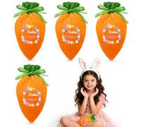 AUGSUN Lot de 4 sacs de carottes avec cordon de serrage - Sacs de Pâques en velours à remplir, emballage cadeau de Pâques personnalisé avec inscription « Frohe Ostern »