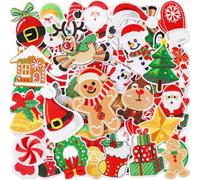 AUGSUN Lot de 60 écussons de Noël brodés à coudre ou à repasser de styles aléatoires pour réparation de Père Noël, arbre de Noël, couronne, bonhomme de neige, élan, ange, renne, sucre d'orge, loisirs