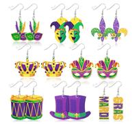 AUGSUN Lot de 8 paires de boucles d'oreilles pendantes en cuir synthétique léger en forme de feuille - Cadeau de Saint-Valentin, Cuir, Pas de gemme