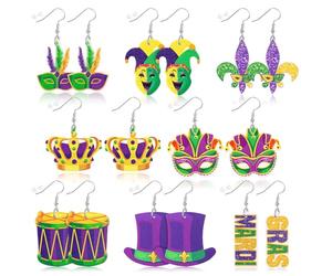 AUGSUN Lot de 8 paires de boucles d'oreilles pendantes en cuir synthétique léger en forme de feuille - Cadeau de Saint-Valentin, Cuir, Pas de gemme