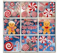 AUGSUN Lot de 9 feuilles d'autocollants de fenêtre de Noël en forme de canne à sucre d'orge rouge à la menthe poivrée pour décoration de fête de Noël